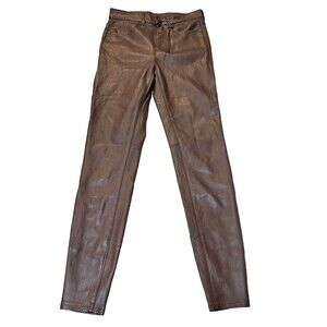 Free People Brown Vegan Faux Leather Pants Size 27 Slim Straight Boho